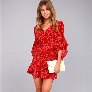 Lulus Red Polka Dot Wrap Dress